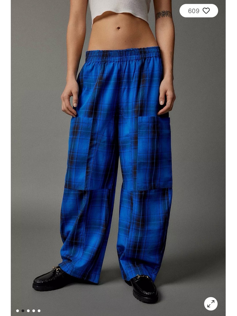BDG Mae Plaid Wide Leg Barrel Pant